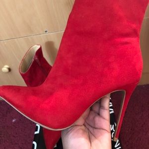 Red pointy toe heel bootie